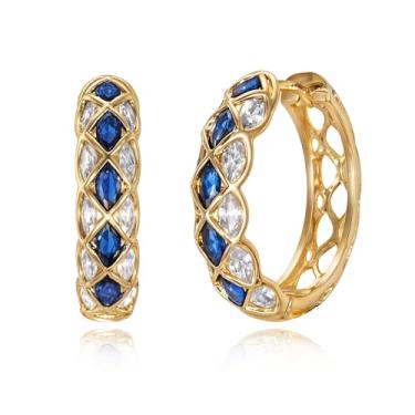 Imagem de BENEIGE Brincos de argola Huggie banhados a ouro 14 quilates de zircônia cúbica simples, boêmios, feitos à mão, joias hipoalergênicas, Latão, Pedra dourada