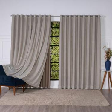 Imagem de Cortina Luxo Voil Flamê em Linho com Fundo Blackout Bloqueia Luz 6,00 X 2,30 Sala Quarto (Avelã)