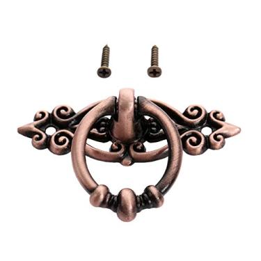 Imagem de TOPGAGEME Puxador decorativo vintage de 6,4 cm x 4,16 cm, puxador de armário com design de anel de cobre antigo, ferragens de padrão de rolagem vitoriana