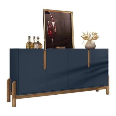 Imagem de Aparador Buffet Sala Lizz 170cm com Pés de Madeira Maciça Azul Cobalto/cedro