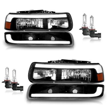 Imagem de Vizotae Conjunto de faróis LED DRL de 4 peças para Chevy Silverado 1500 2500 1999-2002, Silverado 1500HD 2500HD 3500HD, para Tahoe Suburban DRL 2000-2006 com lâmpadas
