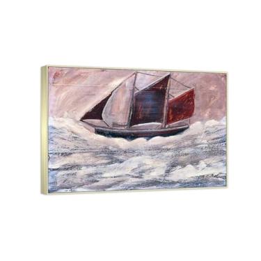 Imagem de RYLJCZ Reproduções de pinturas famosas de Alfred Wallis-(Boat) Impressões em tela - quadros decorativos para sala de estar 30 x 42 cm (11,8 x 16,5 pol) molduras de champanhe