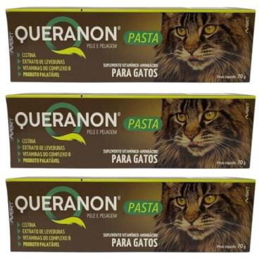 Imagem de Kit 3 Unidades Queranon Pasta Gatos 70g Suplemento Pet Queda Pelo Complexo B Minha Casa Buritis