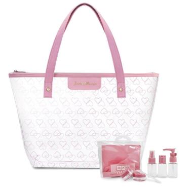 Imagem de Kit De Bolsa Transparente E Frascos De Viagem De 7 Peças Rosa