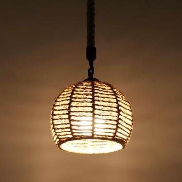 Imagem de Kawell Luminária pendente de corda de cânhamo para ambientes internos com altura ajustável, luminária suspensa com base E26, lustre de teto vintage com fio para casa de fazenda, quarto, cozinha, sala