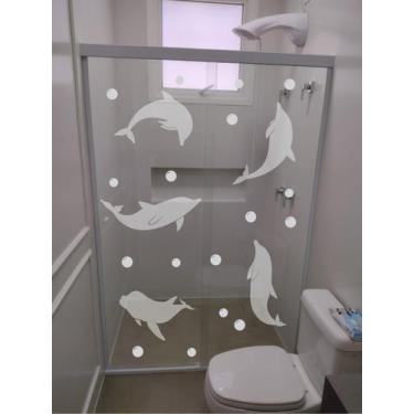 Imagem de Adesivo Para Box de Banheiro Golfinhos Jateados - Colakoala Adesivos