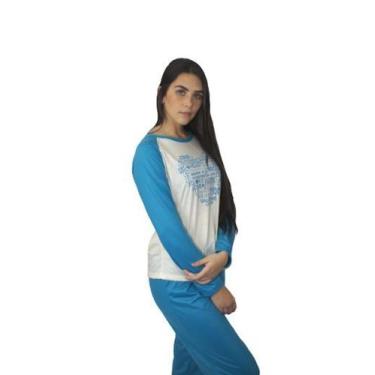 Imagem de Pijama Longo Leve Blusa Comprida Inverno Estampado Feminino - B2T, GG,