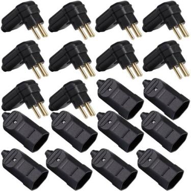 Imagem de 10 Plug Macho 90 Graus + 10 Tomada Femea 3 Pinos 10a Prensa - MARGIRIU