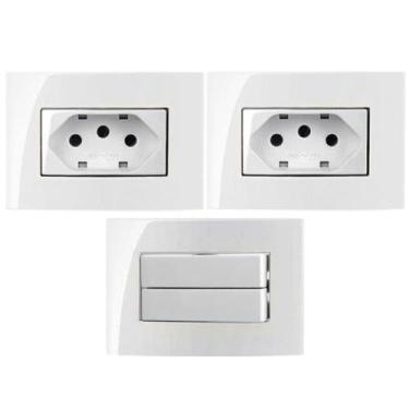 Imagem de 2 Tomada Embutir Móvel 3 Pinos 20a Branco + 1 Interruptor Simples Dupl