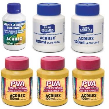 Imagem de Kit para Pintura com 3 Tintas PVA Amarelo Ouro + 2 Bases Acrílica + Ve