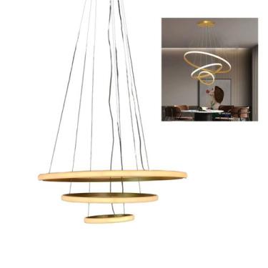 Imagem de Luminaria Pendente 3 em 1 Led Perfil Lustre Aneis Infinito Aro Ajustav
