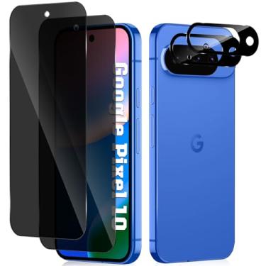 Imagem de CeiLarv [2 + 2 peças de vidro temperado para Google Pixel 10 protetor de tela de privacidade [anti-espião] [desbloqueio de impressões digitais] [anti-arranhões] filme protetor de lente de câmera para