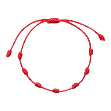 Imagem de Pulseira Vermelha 7 Nós Kabbalah Ajustável Para Proteção - Equilíbrio 