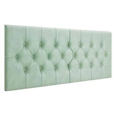 Imagem de Cabeceira Casal Capitonê, 140 cm, Suede, Fixação na Parede, Estofada, Estilo Moderno, Cor Bege (Verde Menta)