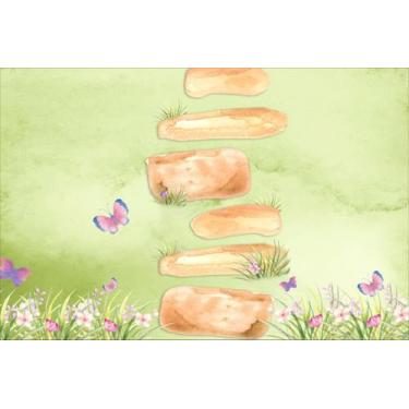 Imagem de Painel de Tecido Sublimado Caminho de Pedras Flores e Borboletas Aquar
