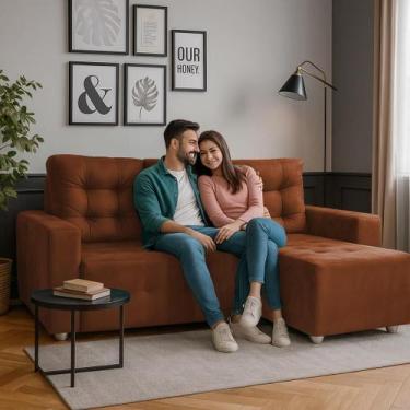 Imagem de Sofá 3 Lugares 1,80 m Vitória Chaise Suede - Silverio Decor, TerraCota