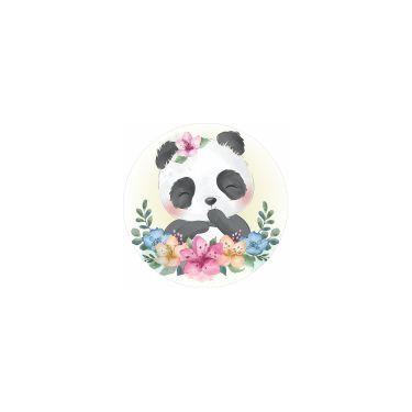 Imagem de Painel de Lona Redondo Ursinha Panda Flores Aquarela Cute - Fabrika de