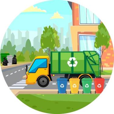 Imagem de Painel de Tecido Sublimado Redondo Caminhão de Lixo Reciclado c/ Elást