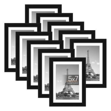 Imagem de Conjunto simples de 10 porta-retratos pretos 5x7 com tapete 4x6 - upsi