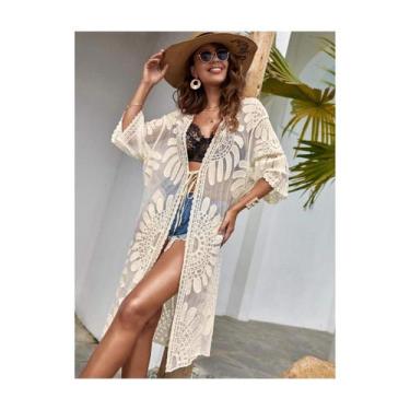 Imagem de Vestido de praia, renda, roupas compridas, passeio na piscina, mulhere