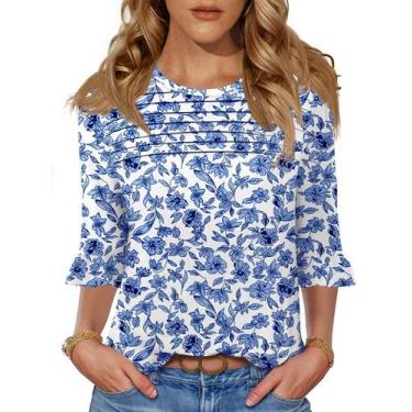 Imagem de Blusa túnica Blingfit feminina de manga 3/4 com estampa floral de verã
