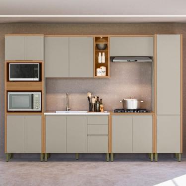 Imagem de Cozinha Completa Allure 14 Portas 3 Gavetas 100% Mdf Jequitibá/Gris - Linea Brasil