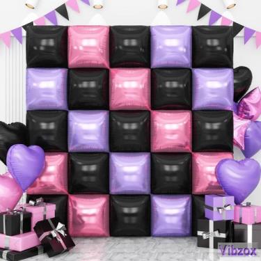 Imagem de Kit de parede de balão Vibzox Pink Purple Black Square Foil