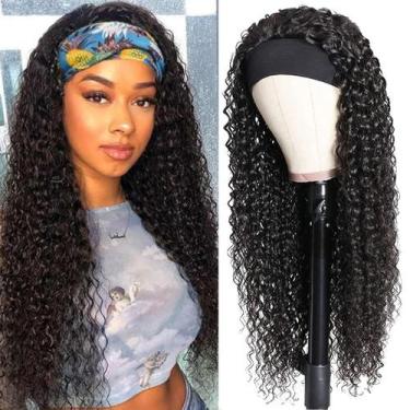 Imagem de Peruca com bandana Bellarayine Human Hair Deep Wave 50cm Natural