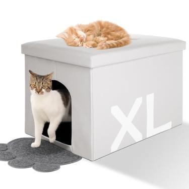 Imagem de MEEXPAWS Caixa de areia para gatos escondida para móveis, armário de armazenamento de banco de banheiro para gatos | Grande 64 cm x 45,7 cm x 45,7 cm | À prova d'água por dentro/fácil de limpar | Montagem fácil | Controle de odor (branco)