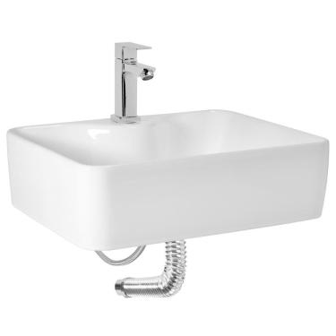 Imagem de Kit Banheiro Cuba Louça Apoio +Torneira+Válv+Sifão+Flexível