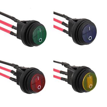 Imagem de EPLZON 4 peças 12 V 20 A, à prova d'água, com interruptor basculante de luz LED, interruptor SPST de 3 pinos com pré-fio de 20 mm para carro, barco, trailer, caminhão (multicolorido)