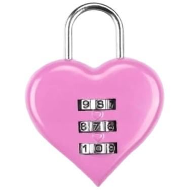 Imagem de Fechadura de combinação rosa, cadeado digital com 3 senhas em formato de coração, mini cadeado de portão combinado ao ar livre para armário de academia escolar, portão de cerca, caixa de ferramentas