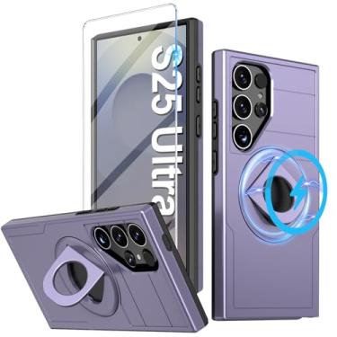 Imagem de Capa para Samsung Galaxy S25 Ultra Mag-Safe com protetor de tela, à prova de choque, militar, resistente, antiqueda, proteção de corpo inteiro, capa de telefone magnética com suporte 360 para Samsung