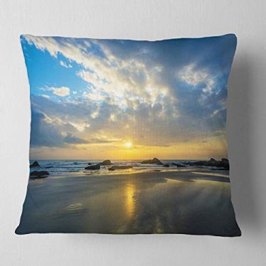 Imagem de Designart Linda manta à beira-mar para sala de estar, sofá, almofada de alta qualidade + capa de almofada impressa em ambos os lados 40,64 cm x 40,64 cm