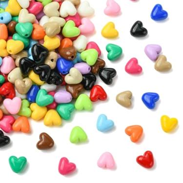 Imagem de UR URLIFEHALL 200 contas de coração de acrílico coloridas aleatórias opacas em forma de coração para pulseira faça você mesmo, colar, chaveiros, fabricação de joias