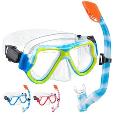 Imagem de CTSAYTL Conjunto De Snorkel Infantil Para Crianças De 6 A 14 Anos, Equipamento De Mergulho Para Crianças Com Snorkel De Superfície Seca, Máscara De Snorkel Antivazamento E Antiembaçante Com Vista Pa