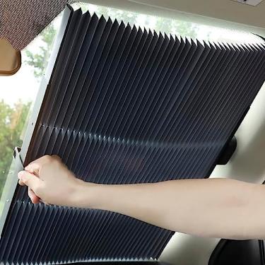 Imagem de Para-brisas de carro para-sol 65.0 cm/70.1 cm capa de viseira retrátil pára-brisa automotivo dobrável para-sol reutilizável para para-brisa isolado para veículo de carro (65 cm, prata)