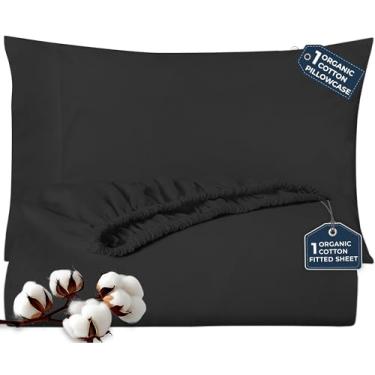 Imagem de ROYALE LINENS Lençol de elástico com fronha - Lençol de elástico solteiro GG com 1 fronha - 300 fios 100% algodão orgânico - adequado para colchão de até 45,7 cm de profundidade - macio e respirável