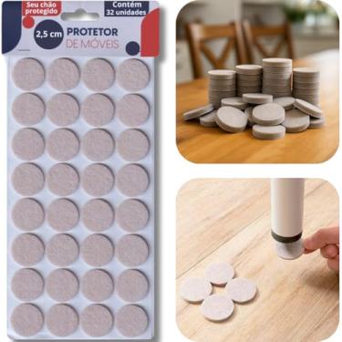 Imagem de Kit 32 Feltro Adesivo Protetor para Pé de Cadeira, Sofá e Móveis Pesados Proteção e Durabilidade Ideal, Antideslizante Redondo