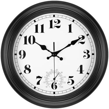 Imagem de Relógio externo de 30,5 cm com termômetro - Relógios de parede impermeáveis para uso externo, silencioso, sem tique-taque, grande, decorativo para jardim, varanda, piscina, quintal, relógios de parede