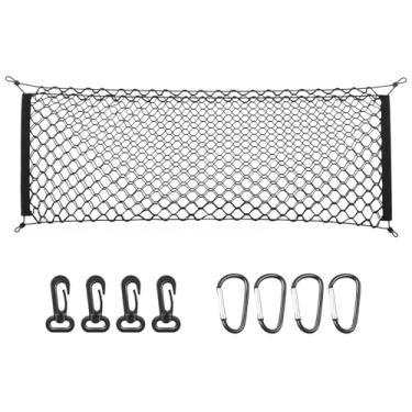 Imagem de MICTUNING Rede de carga de caminhão SUV resistente de 2 camadas, rede de cama universal de 111 x 38 cm com ganchos, rede de malha organizadora de armazenamento altamente elástica ajustável compatível