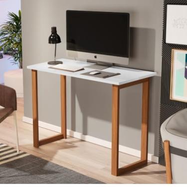 Imagem de Mesa de Estudo Escrivaninha Compacta Preta com Pés de Madeira