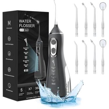 Imagem de Irrigador Bucal Portátil Recarregável 5 Modos de Pressão 8 Ponteiras com Jato 360° Tanque 300ml À Prova d’Água IPX7 Bico Rotativo Uso Diário Autonomia Longa Motor Silencioso Substitui Fio Dental Ideal para Ortodontia Implantes Viagem e Higiene Bucal Profissional