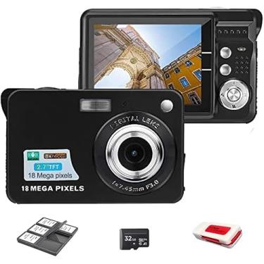 Imagem de Câmera digital Megapixel de 18 MP com tela LCD de 2,7 polegadas, bateria recarregável, foto e vídeo HD para fotografia interna e externa para adultos, crianças (kit de câmera, preto)