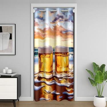 Imagem de Cortina de porta de praia de praia, cortina blackout de cerveja para crianças, meninos, adolescentes, homens, pôr do sol, estilo havaiano, porta de armário drapeada 1 painel 107 cm L x 203 cm C