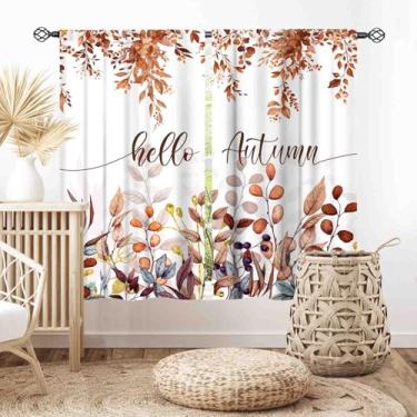 Imagem de Cortinas de outono para cozinha, folhas de outono, aquarela, rústico, dia de ação de graças, folhas de outono, casa de fazenda, estilo country, cortina de janela, tratamentos para sala de estar
