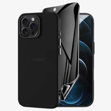 Imagem de Kit Capa Capinha Case Proteção Premium Preta Anti Impactos + Película de Cerâmica Fosca Privacidade Não Quebra, Anti Riscos (iPhone 12 Pro Max)