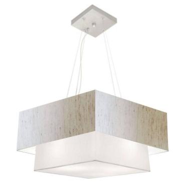 Imagem de Lustre Pendente Duplo Quadrado Vivare Md-4347 Cúpula Em Tecido 80x70cm - Bivolt Linho-bege-branco 127/220v