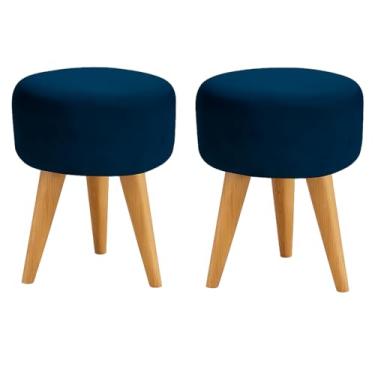 Imagem de Kit 2 Puff Banquinho Redondo Decorativo Pés Palito (Azul-Marinho)