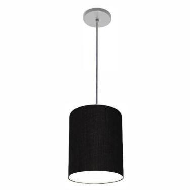 Imagem de Lustre Luminária Pendente Vivare Free Lux Pe-4103cz Cúpula Em Tecido 15x20cm Preta Canopla Cinza E Fio Cristal